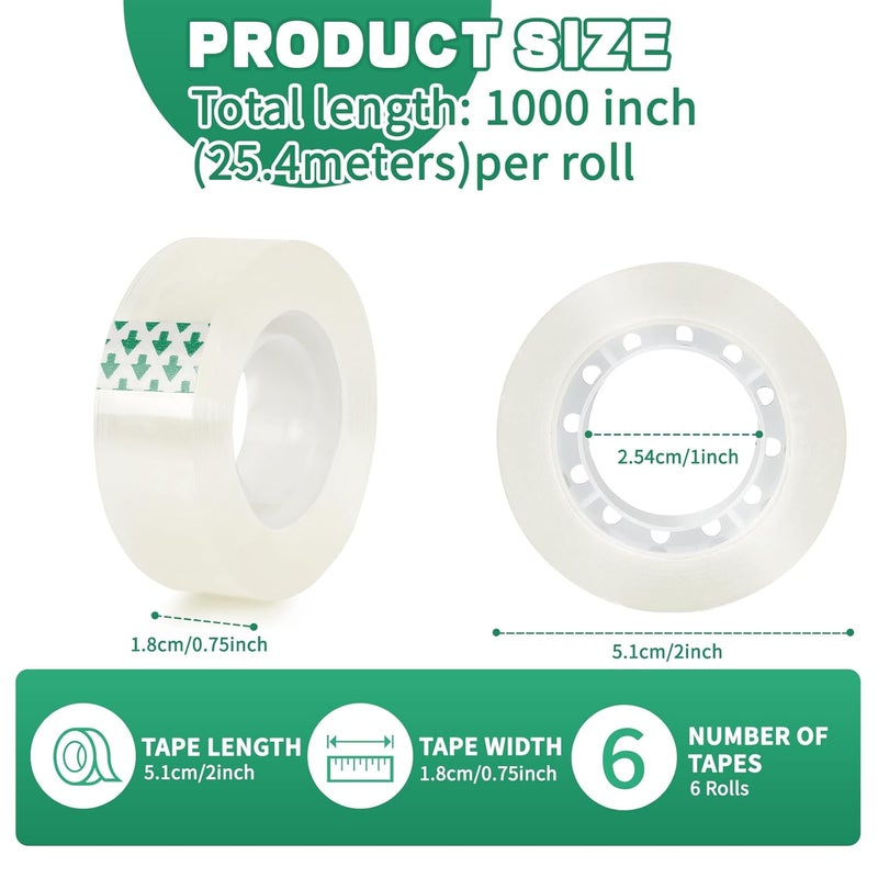 BODFPPC 12 Rolls Clear Tape, Transparent Tape Refills, Gift Wrap Tape 3/4 Inch x 1000 Inch, Clear Tape Refill Rolls for Gift Wrapping, Home, School Office Supplies - Image 2